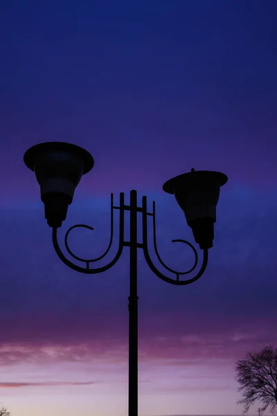 Silhouette Street Lamp Beautifully Colored Sunset Sunrise — Stock Photo, Image