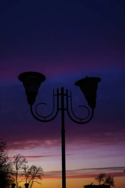 Silhouette Street Lamp Beautifully Colored Sunset Sunrise — Stock Photo, Image