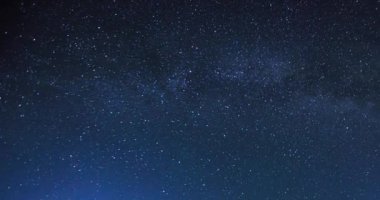 Karanlık bir gecede yıldızlı gökyüzü. Yıldızların gece hareketi, gökyüzünde hareket eden Samanyolu. Zaman Uygulaması