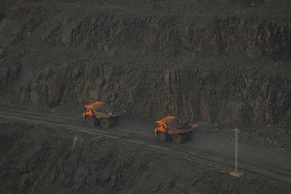 Transportation Minerals Dump Trucks Quarry Technologies Open Pit Mining Minerals — 스톡 사진