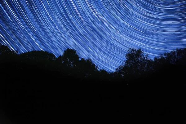 Huellas Estrellas Movimiento Nocturno Las Estrellas Sobre Bosque —  Fotos de Stock