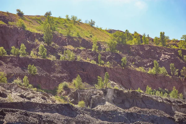 Horizons Exhausted Recultivated Quarry Sunny Day Process Reclamation Mine Workings — Stock Photo, Image