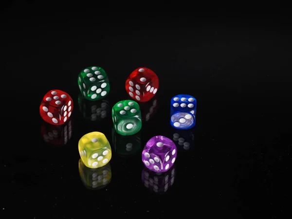 Assorted Colorful Dice Black Background — Stock Photo, Image