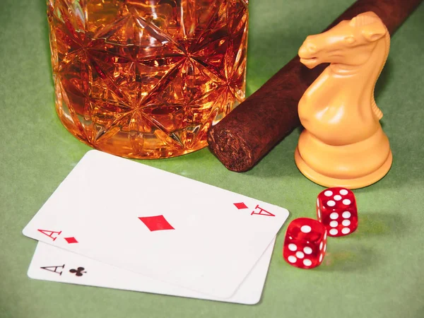 Leisure Lifestyle Gaming Gambling Drinking Smoking Green Background Royalty Free Stock Images