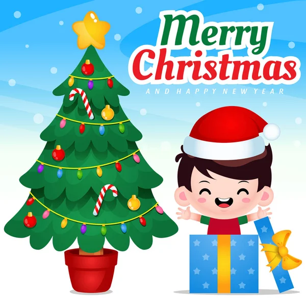 Illustration Vector Graphic Boy Gift Box Celebrating Christmas New Year — Stock Vector