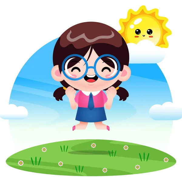 귀여운 점프의 Illustration Vector Graphic Cute Girl Jump 성공을 어린이용 — 스톡 벡터