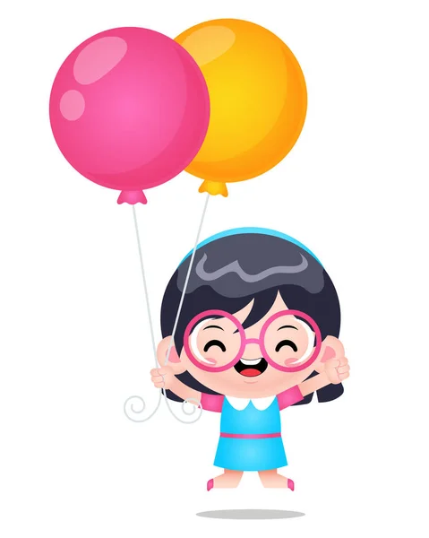 Illustration Vektorgrafik Von Cute Girl Jump Balloon Perfekt Für Kinderbuchcover — Stockvektor