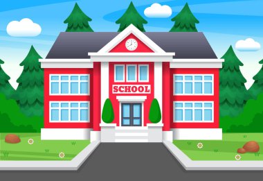 Illustration vector graphic of School Building. Perfect for children books cover, children book illustration,game illustrations, game asset,animation,etc