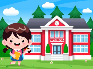 Illustration vector graphic of Back to School Background With Girl. Perfect for children books cover, children book illustration,game illustrations, game asset,animation,etc