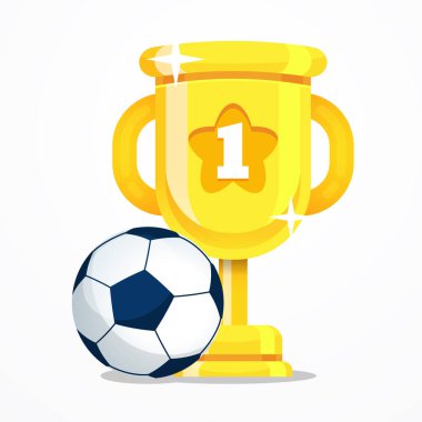 Soccerball ile Altın Kupa illüstrasyon vektör grafiği. Web sitesi için mükemmel, çocuk kitapları kapağı, çocuk kitabı illüstrasyonu, oyun illüstrasyonları, oyun değeri, animasyon, vs.