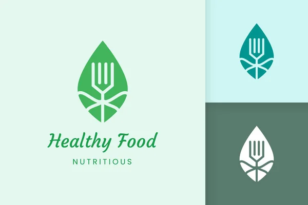Healthy Food Logo Fork Leaf Shape — Stock Vector