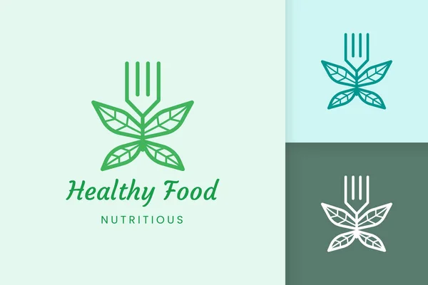 Healthy Food Logo Fork Leaf Shape — Stock Vector
