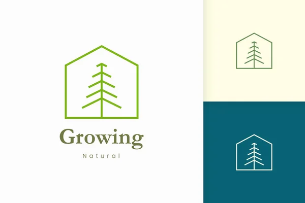 Nature Green House Logo Tree Leaf Shape — Stock Vector