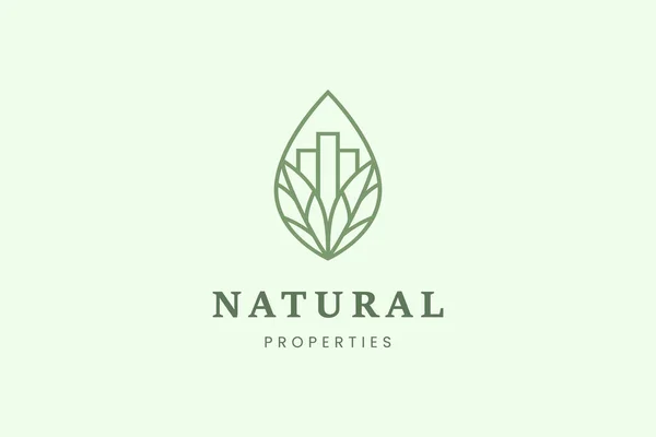 Eigentum Oder Wohnung Logo Mit Drei Gebäuden Und Blätter — Stockvektor