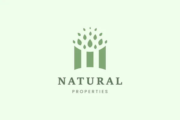 Property House Logo Three Buildings Leaves — Stock Vector