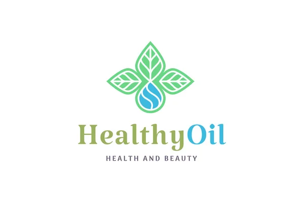 Logotipo Salud Belleza Con Forma Hoja Aceite Gota Líquida — Vector de stock