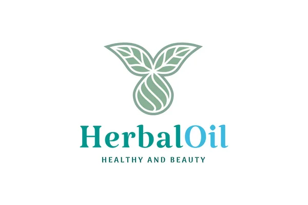 Logotipo Salud Belleza Con Forma Hoja Aceite Gota Líquida — Vector de stock