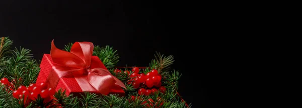 Bandiera Capodanno Natale Natale 2022 Festa Regalo Rosso Confezione Regalo — Foto Stock