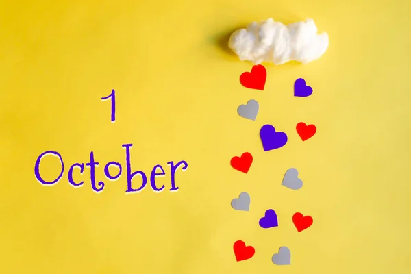 October Day Month Colorful Hearts Rain White Cotton Cloud Yellow — Stock Photo, Image