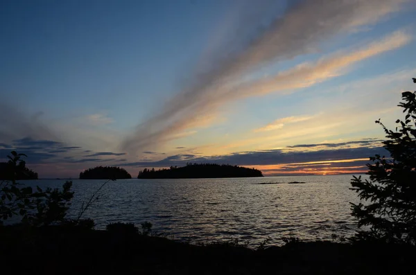 Beau Coucher Soleil Sur Les Îles Lac Photo Prise Depuis — Photo