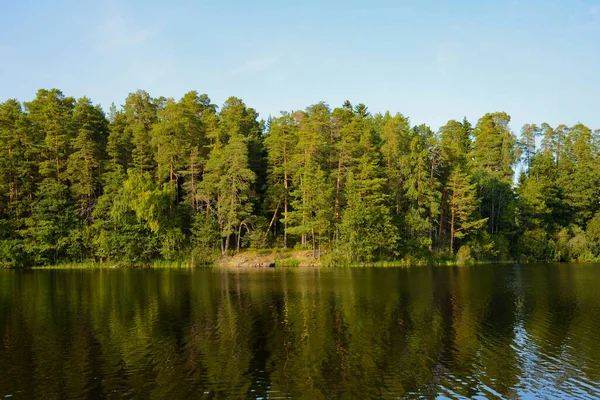 Schöne Aussicht Auf Den See Mit Grünem Wald Rand Spiegelbild — Stockfoto