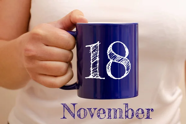 Inscription Blue Cup November Cup Female Hand Business Concept — Stock Photo, Image