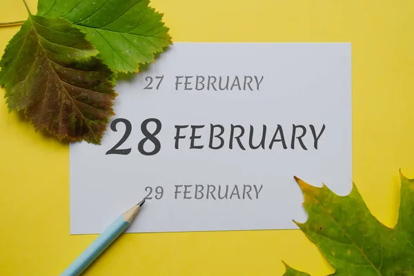 Février Jour Mois Sur Une Feuille Blanche Les Dates Veille — Photo