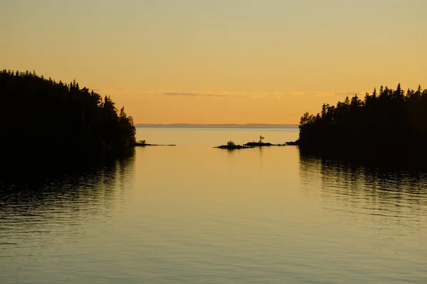 Sunset Lake Ladoga Islands Orange Sky — Stock Photo, Image