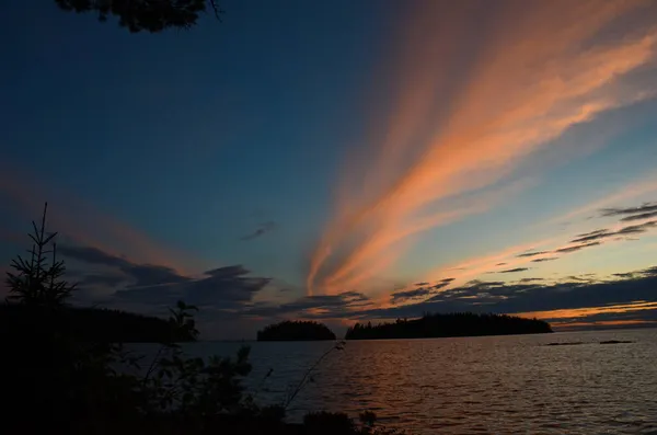 Vacker Solnedgång Över Öarna Sjön Foto Taget Från Stranden Öarna — Stockfoto