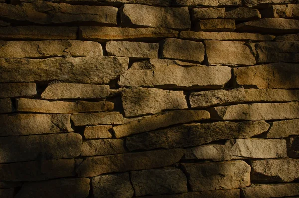 Ψαμμίτης Πέτρινος Τοίχος Εξωτερικούς Χώρους Σκιές Πέφτουν Στον Τοίχο Οριζόντια — Φωτογραφία Αρχείου