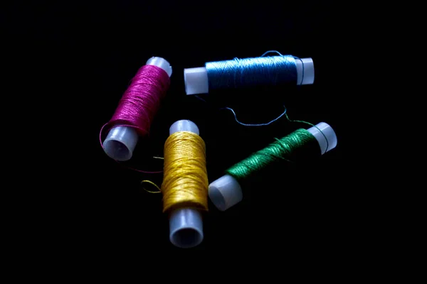Skeins Silk Thread Embroidery Skeins Yellow Green Pink Blue Black — Stock Photo, Image