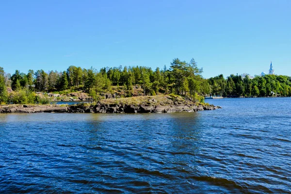Lake Ladoga Clear Day Stone Islands Covered Forest Karelia Majestic — Stock Photo, Image