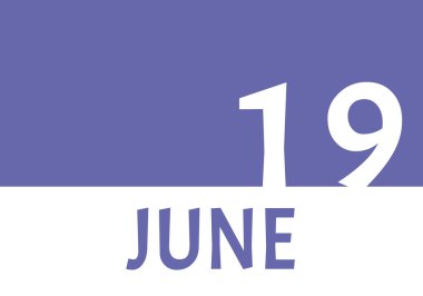 Kopya alanı ile 19 Haziran takvim tarihi. Peri arkaplanı ve beyaz sayılar. 2022 için moda rengi. Önemli tarih kavramı.