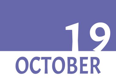 Kopya alanı ile 19 Ekim takvim tarihi. Peri arkaplanı ve beyaz sayılar. 2022 için moda rengi. Önemli tarih kavramı.