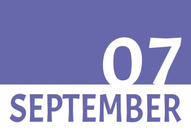 7 Eylül takviminde fotokopi alanı var. Peri arkaplanı ve beyaz sayılar. 2022 için moda rengi. Önemli tarih kavramı.