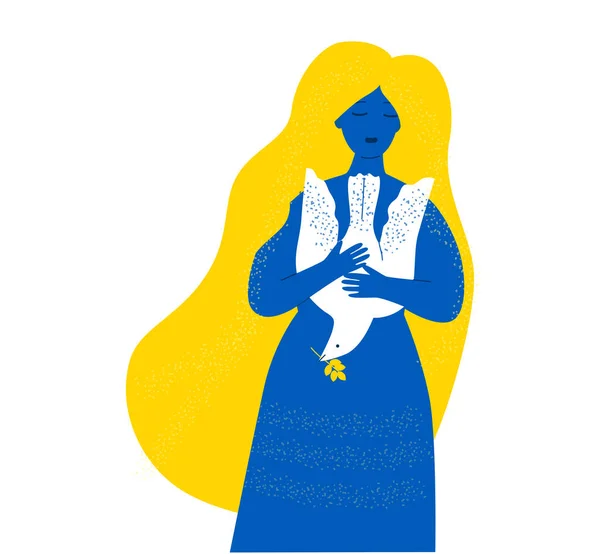 Ukrainska kvinna tar en duva, symbol för fred. — Stock vektor