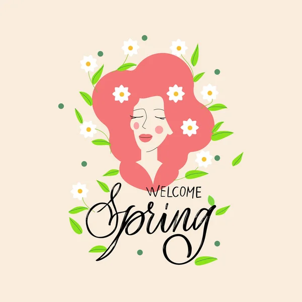 Mujer con flores. Bienvenida primavera. — Archivo Imágenes Vectoriales