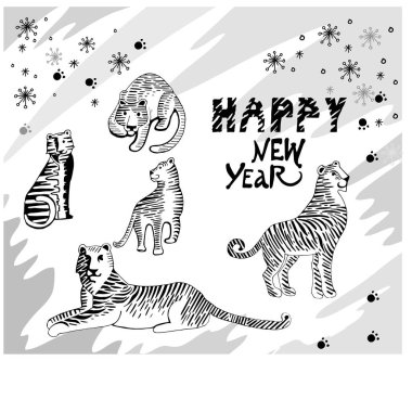 Beyaz zemin üzerinde bir kaplan silueti görüntüsü (vektör) 