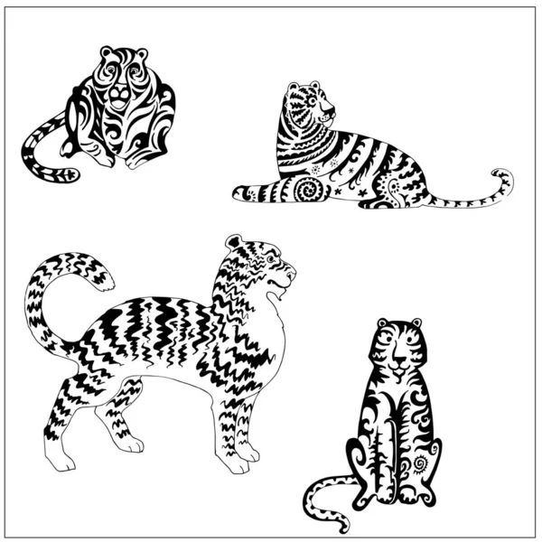 Image Silhouette Tiger White Background Vector — Stock Vector