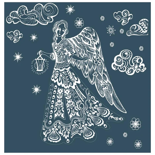 Иллюстрация Открытого Ангела Облаках Фонарем Вектор — стоковый вектор