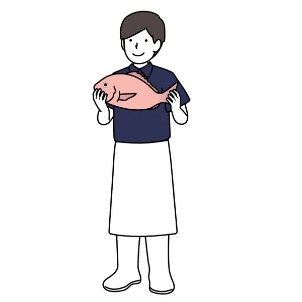 Male Illustration Fish Shop Employment — 图库矢量图片