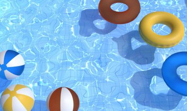 Bilardo ve yüzme ve plaj topu resmi 3dcg illüstrasyon