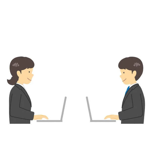 Office Worker Using Laptop Vector — ストックベクタ