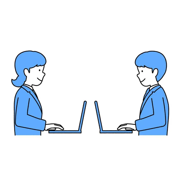 Office Worker Using Laptop Vector — ストックベクタ