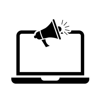 Black and white megaphone computer : vector