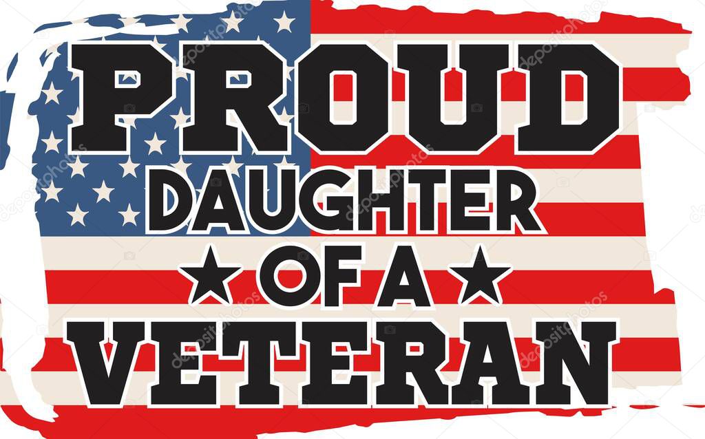 National american holiday illustration with USA flag. Festive poster or banner with hand lettering. Script. Calligraphic design for print greetings card, sale banner, poster.