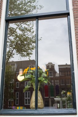 Çiçekli eski pencere 