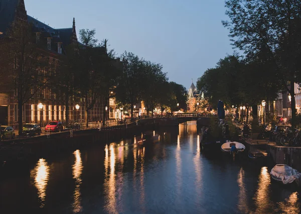 Amsterdam Night Lights Canals — Stock Photo, Image