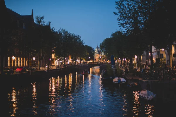 Las Luces Nocturnas Los Canales Ámsterdam — Foto de Stock