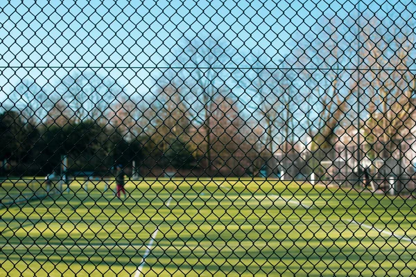 Ağ üzerinden yeşil tenis kortu 
